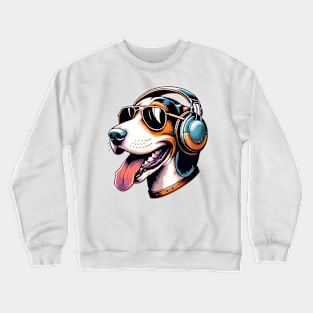 Treeing Walker Coonhound Smiling DJ in Japanese Art Crewneck Sweatshirt